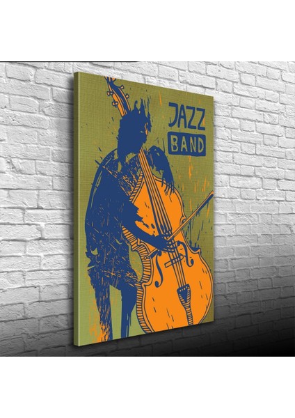 Jazz Band Afişi Yeşil Siyah Turuncu Tonlarda Kanvas Tablo 50 x 70