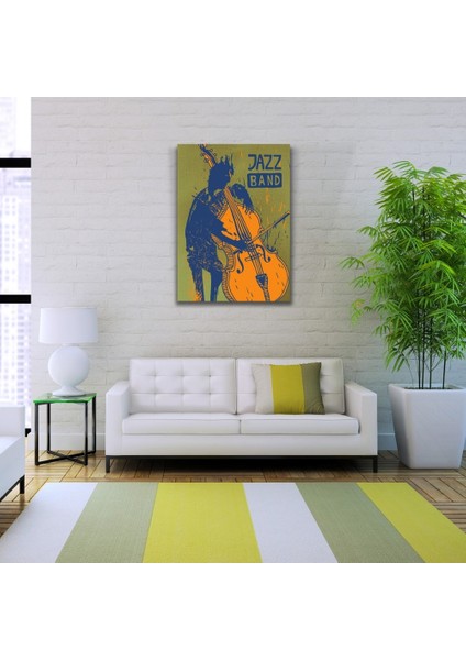 Jazz Band Afişi Yeşil Siyah Turuncu Tonlarda Kanvas Tablo 50 x 70 fiyatları