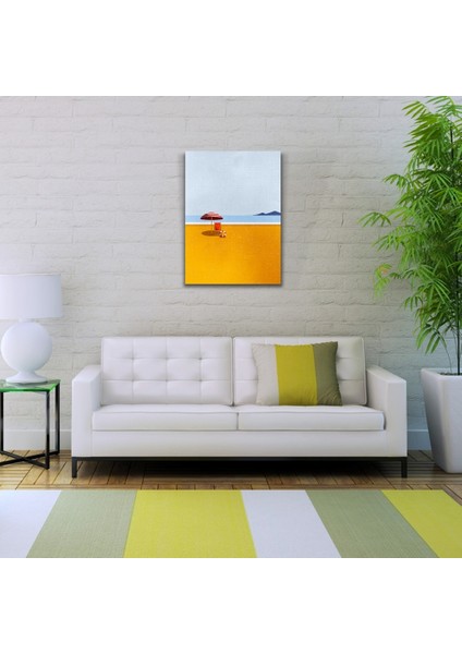 Kumsalda Kırmızı Şemsiye ve Şezlong Kanvas Tablo 50 x 70 modelleri