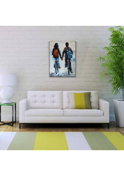 Elele Bisiklet Süren Sevgililer Yağlıboya Kanvas Tablo 50 x 70 fiyatları