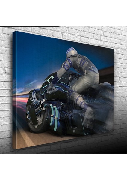 Futuristik Motosiklet ve Sürücüsü Kanvas Tablo 50 x 70 modelleri
