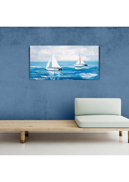 Denizde Beyaz Yelkenliler , Kanvas Tablo 60 x 120