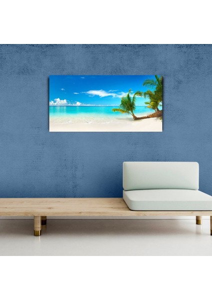 Turkuaz Deniz , Beyaz Kumlar ve Palmiyeler Kanvas Tablo 60 x 120 modelleri