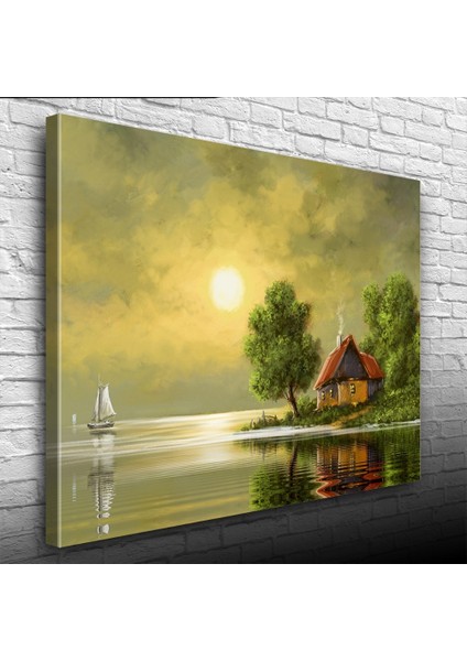 Dolunay ve Göl Kenarındaki Ev Yağlıboya Kanvas Tablo 50 x 70 modelleri