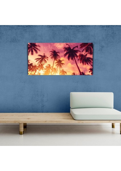 Batan Güneş, Gökyüzü ve Palmiyeler , Kanvas Tablo 60 x 120