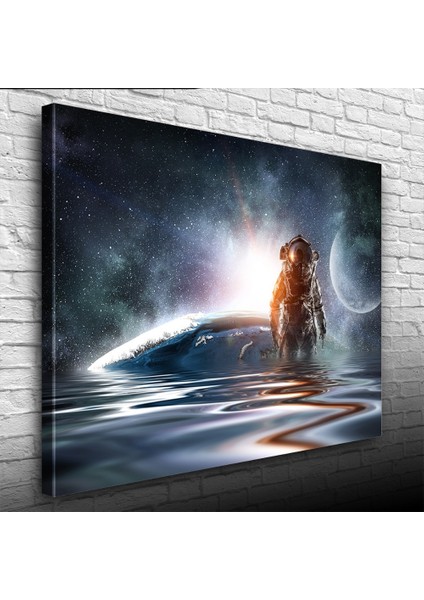 Su Bulunan Gezegen ve Astronot Kanvas Tablo 50 x 70