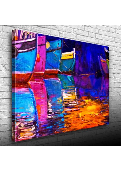Iskeledeki Balıkçı Kayıkları Yağlıboya Kanvas Tablo 50 x 70