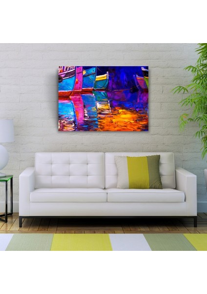 Iskeledeki Balıkçı Kayıkları Yağlıboya Kanvas Tablo 50 x 70 fiyatları