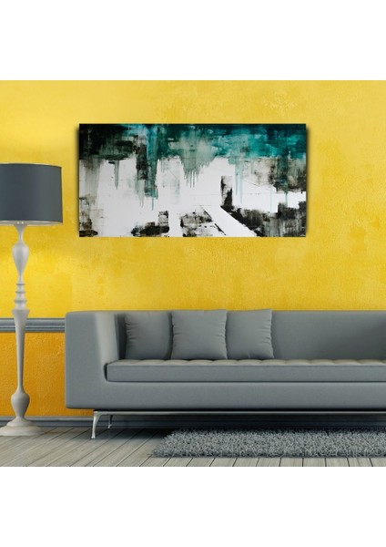 Beyaz ve Petrol Yeşili Soyut Çalışma Kanvas Tablo 60 x 120 modelleri