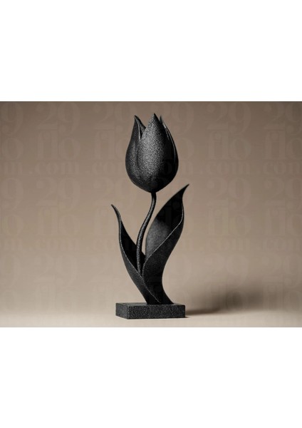 Siyah Lale – Modern Minimal Çiçek Figürü