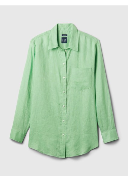 Kadın Yeşil Keten Boyfriend Gömlek fiyatları