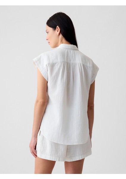 Kadın Kırık Beyaz Crinkle Gauze Gömlek indirimleri