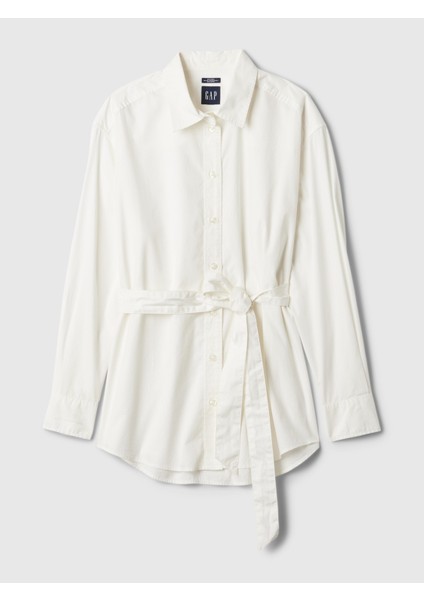 Kadın Kırık Beyaz Organik Pamuklu Kuşaklı Big Gömlek fiyatları
