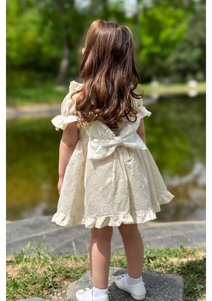 Kız Bebek Elbise Kız Çocuk Elbise Doğum Günü Parti Düğün Elbise Dantelli Kısa Kol astarlı elbise