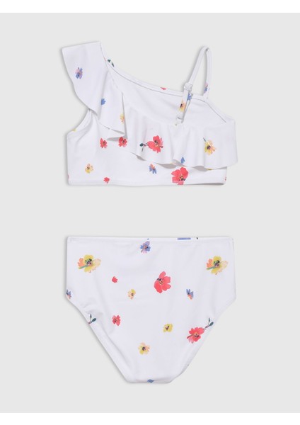 Kız Çocuk Beyaz Fırfırlı Asimetrik Kesim Mayo Set
