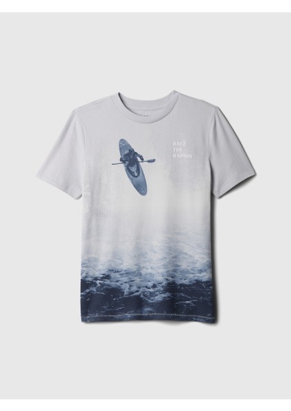 Erkek Çocuk Gri Grafikli T-Shirt