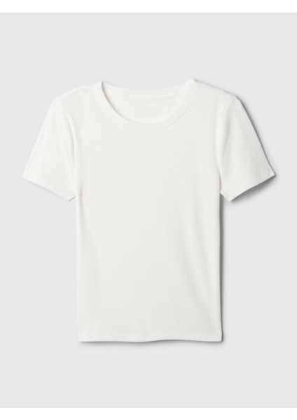 Kadın Kırık Beyaz Modern Fitilli Crop T-Shirt fiyatları