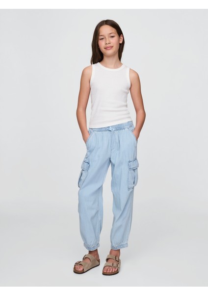 Kız Çocuk Açık Mavi Pull-On Kargo Paraşüt Pantolon