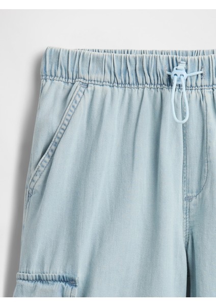 Kız Çocuk Açık Mavi Pull-On Kargo Paraşüt Pantolon