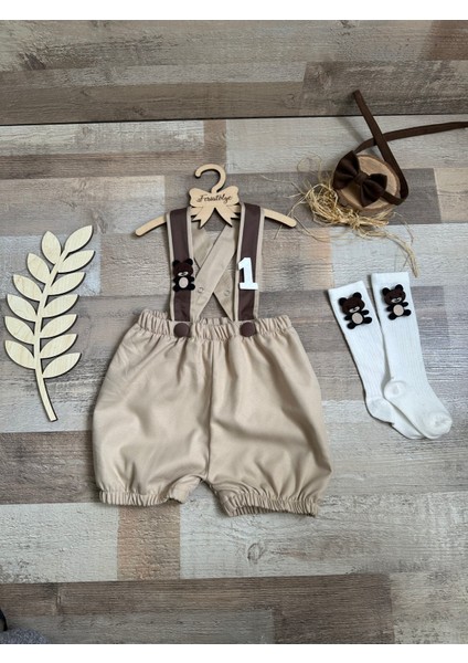 Ayıcık Konsepti 1 Yaş Bej Salopet Papyon Çorap Takımı fiyatları