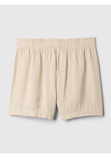 Kadın Bej Crinkle Gauze Pull-On Şort