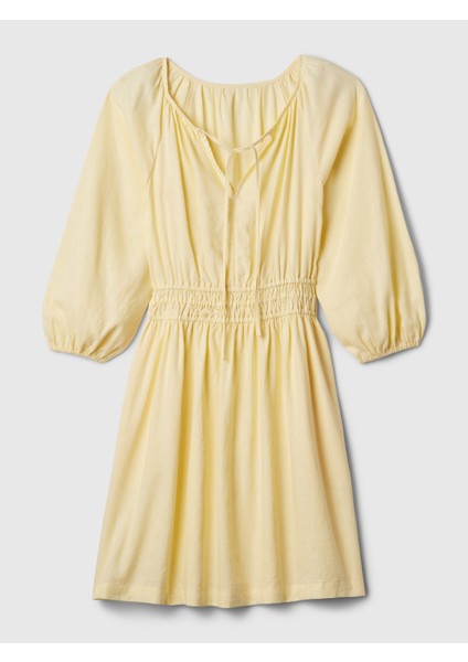Kadın Sarı Keten Karışımlı Mini Elbise fiyatları