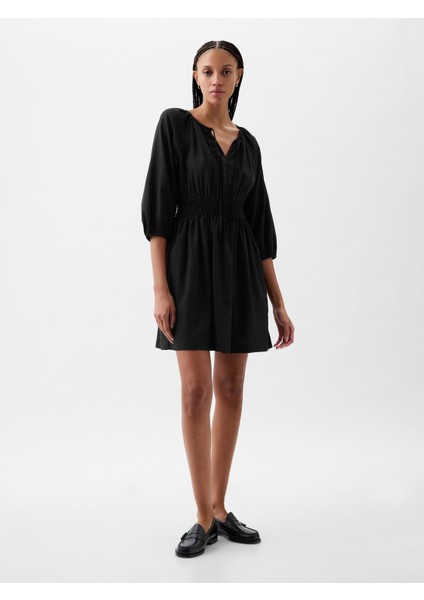 Kadın Siyah Keten Karışımlı Mini Elbise modelleri