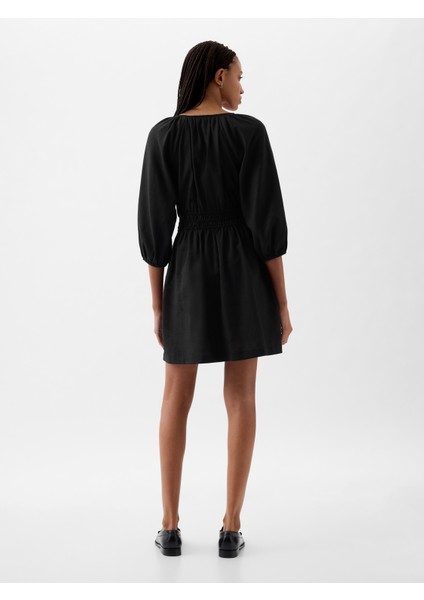 Kadın Siyah Keten Karışımlı Mini Elbise fırsatları