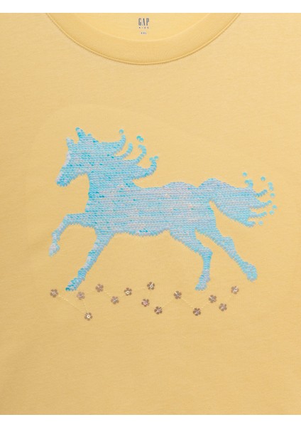 Kız Çocuk Sarı Pullu Flippy Grafikli T-Shirt