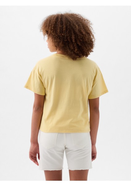 Kız Çocuk Sarı Pullu Flippy Grafikli T-Shirt