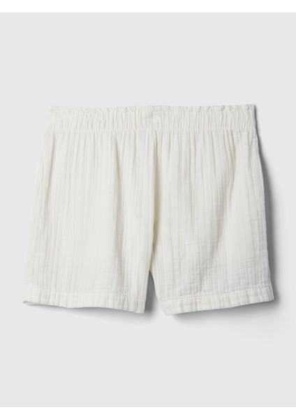 Kadın Kırık Beyaz Crinkle Gauze Pull-On Şort
