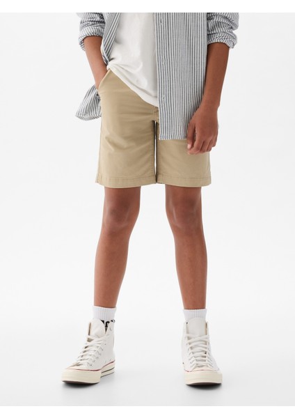 Erkek Çocuk Bej Cepli Uniform Bermuda Washwell™ Şort