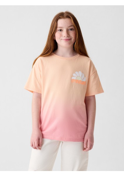 Kız Çocuk Pembe Batik Desenli T-Shirt