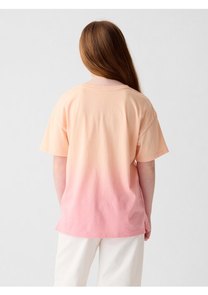 Kız Çocuk Pembe Batik Desenli T-Shirt