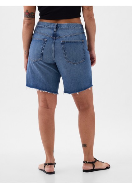 Kadın Koyu Mavi 8" Mid Rise '90S Loose Denim Bermuda Şort fırsatları