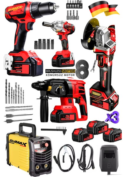 5ın1 5'li 10PIL 21V Profesyonel Set 200A Invertör Kaynak Şarjlı Matkap Somun Sıkma Kırıcı Taşlama