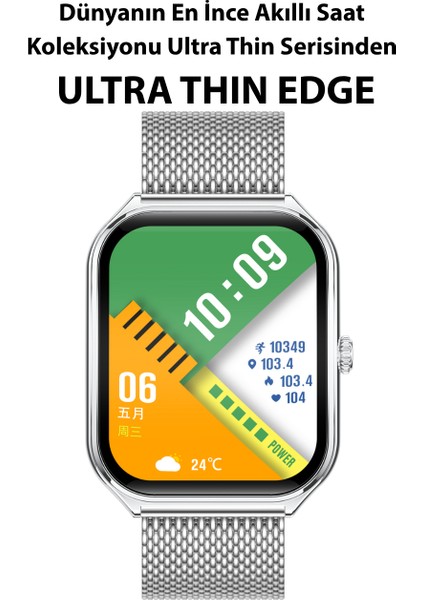 Ultra Thin Edge Akıllı Saat Çelik Kasa Metal Kordon Gümüş