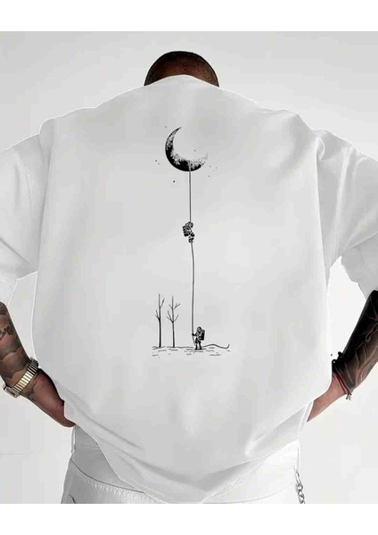 Ay Astronot Baskılı Özel Tasarım Oversize Tshirt