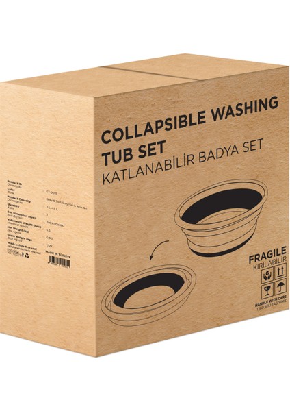 Qlux L804-L868 2'li Katlanabilir Yuvarlak Badya Seti - Gri