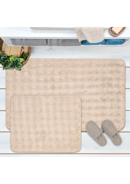 Soft Artos 2'li Banyo Paspası - Bej - 60X100 cm + 50X60 cm