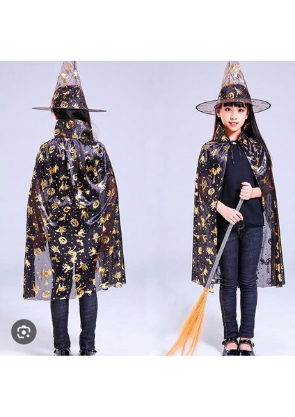 Çocuk Halloween Pelerini – Cadılar Bayramı Kostümü | Unisex Siyah Pelerin