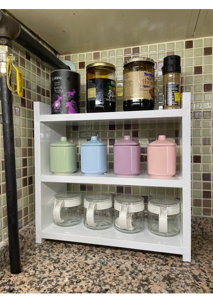 Mutfak Rafı Tezgah Üstü 3 Bölmeli Baharatlık Kavanoz Rafı Hg Parlak Beyaz Mdf