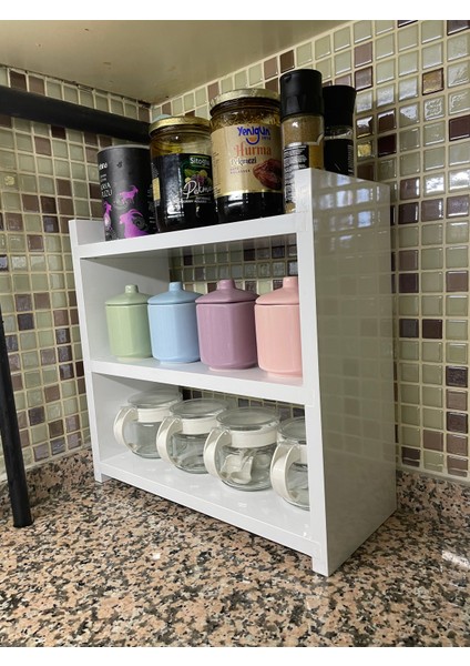 Mutfak Rafı Tezgah Üstü 3 Bölmeli Baharatlık Kavanoz Rafı Hg Parlak Beyaz Mdf fiyatları