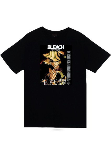 Bleach Kisuke Urahara Anime Baskılı Unisex %100 Pamuk Siyah T-Shirt