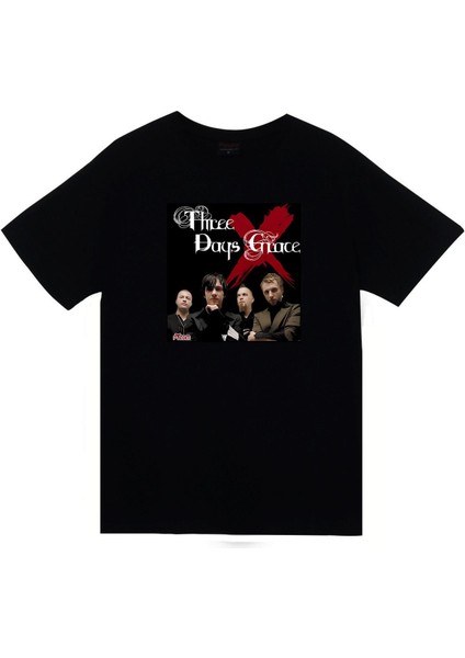 Three Days Grace Müzik Grubu Baskılı Unisex %100 Pamuk Siyah T-Shirt