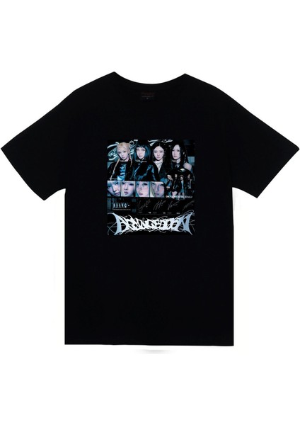 Aespa Müzik Grubu K-Pop Baskılı Unisex %100 Pamuk Siyah T-Shirt