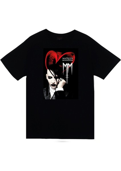 Marilyn Manson Baskılı Unisex %100 Pamuk Siyah T-Shirt