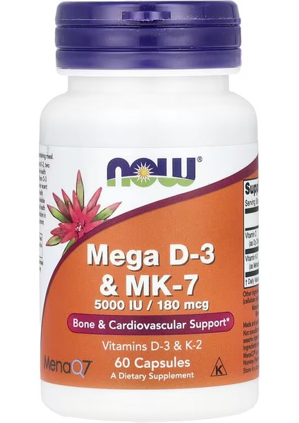 Foods Mega D-3 K2 Vitamin & Mk-7 5000 IU 180 Mcg 60 Caps