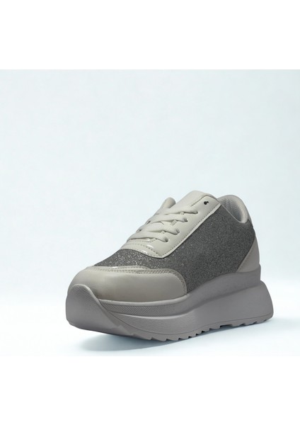 Kadın Simli Bağcıklı Kaliteli Spor Sneaker -Yüksek Hafif Rahat Taban Siyah, Beyaz