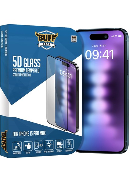 Labs Buff iPhone 15 Pro Max ile Uyumlu 5d Glass Ekran Koruyucu, Şeffaf
